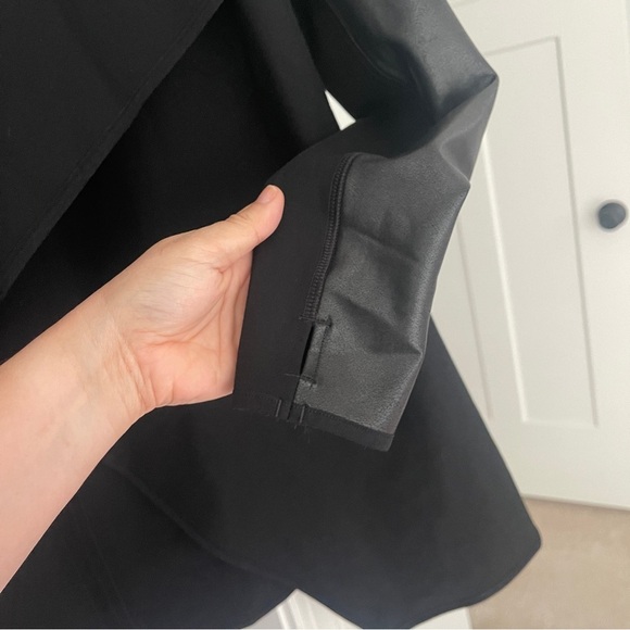 SPANX Faux Leather Convertible Jacket Black Coat Open Front Snap - Picture 6 of 7